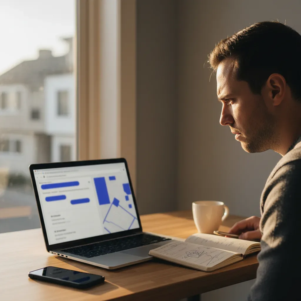 Small business owner researching online marketing types in Honolulu.